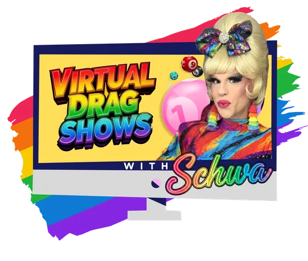 Schwa de Vivre, virtual drag queen host for corporate team building events